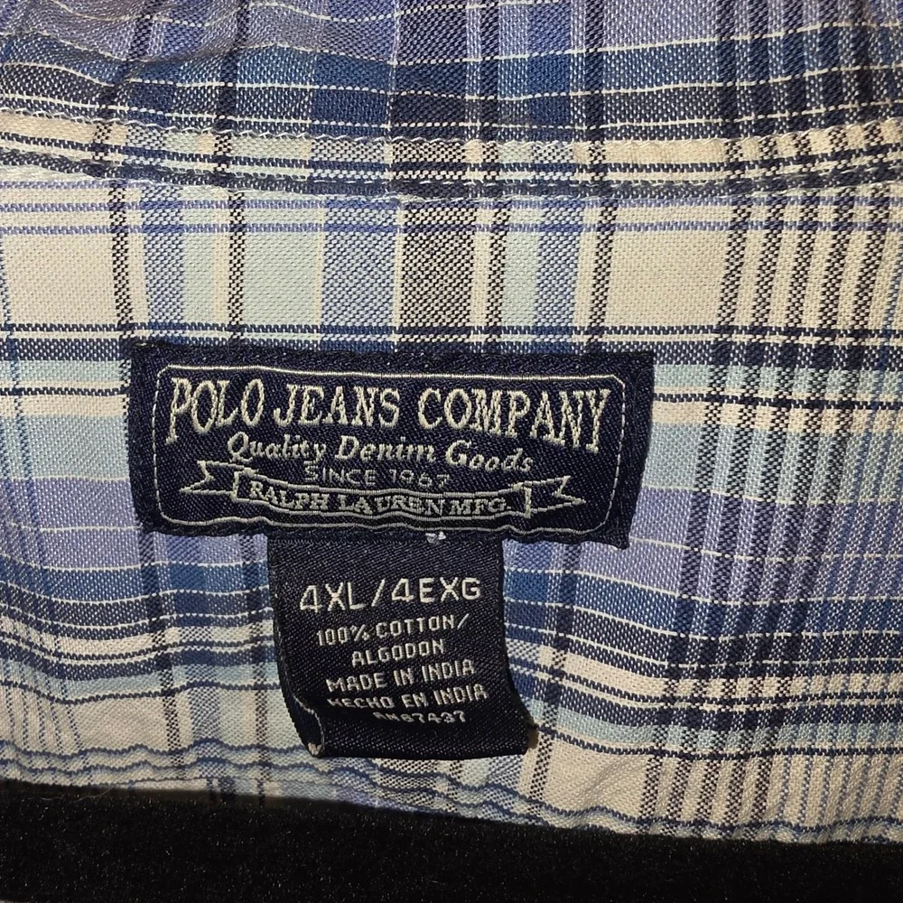 Vintage Polo Jeans Co Ralph Lauren 4XL Blue Plaid Short Sleeve Button Down Shirt